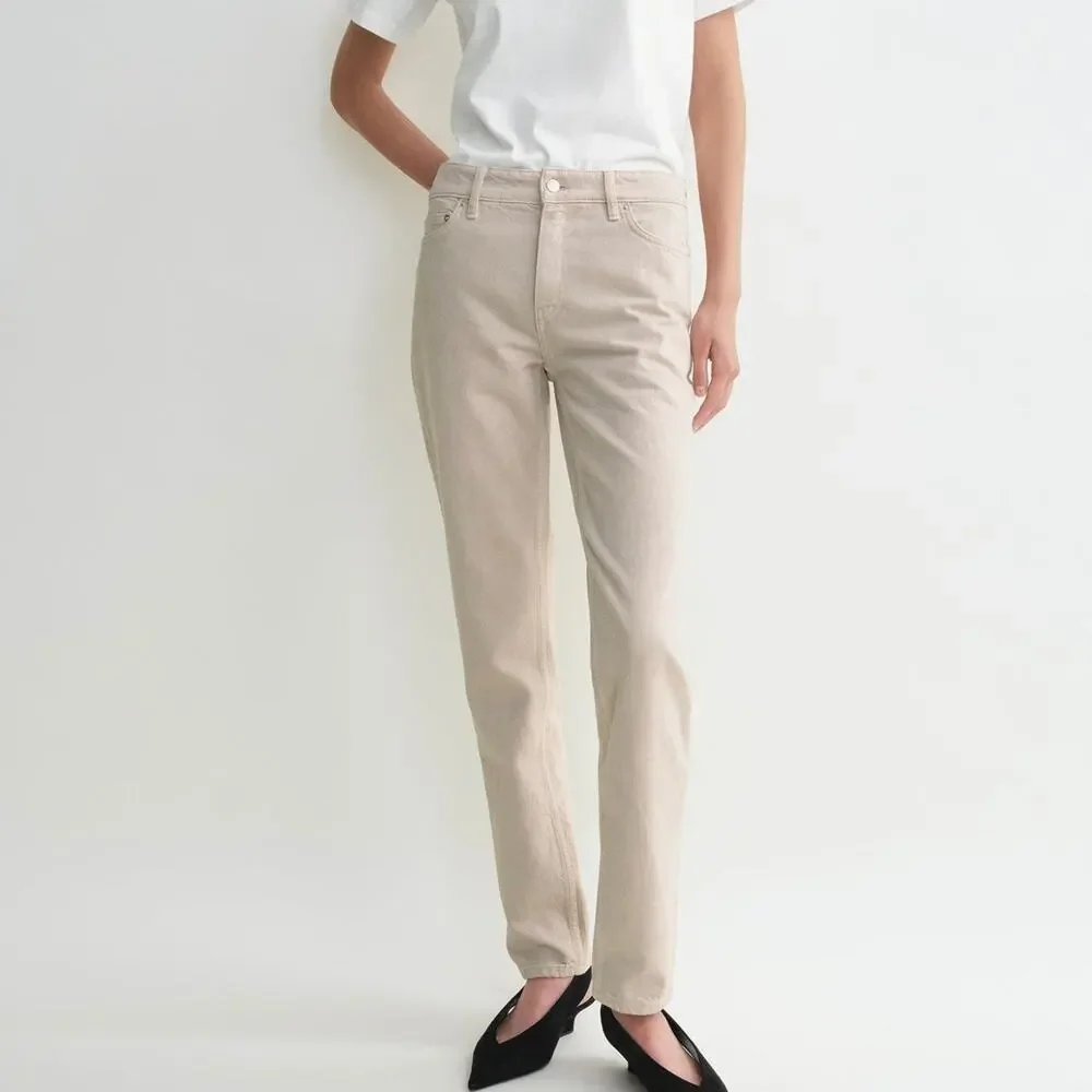 Toteme Cotton Organic Low Taper Slim Leg Smoke Grey Denim Jeans 27 NEW Tan Pants - Picture 1 of 7